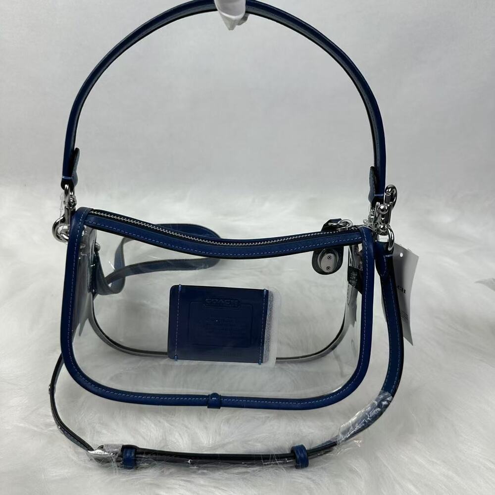 Coach Stadium Swinger Bag In Clear PVC with Dust Bag CBH13 Silver/True Blue NWT